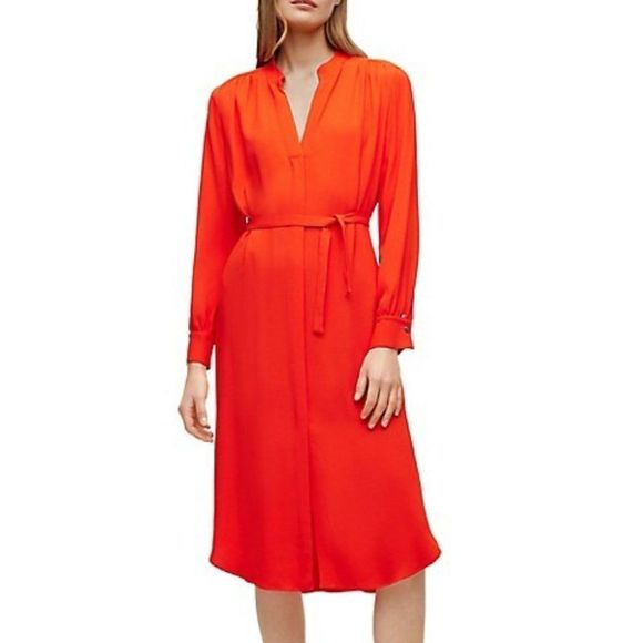 HUGO BOSS Tied Splitneck Midi Shirt Dress - Picture 1 of 5
